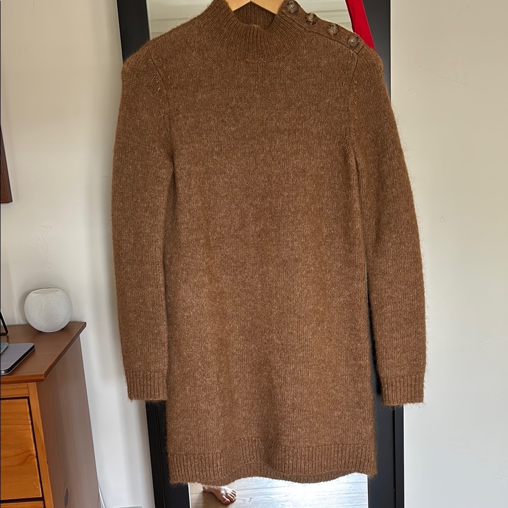 Brown Knit Sweater Dress with Button Detail